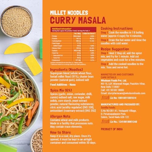Slurrp Farm No Maida Hakka Noodles Combo, Not Fried, No MSG, Classic, Mild and Curry Masala Millet Noodles, Pack of 3 X 192 g — image 5