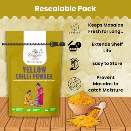 Saatyaki Naturals Organic Himalayan Yellow Chilli Powder - 100gm | Pure, Freshly Grounded Spice for Cooking, Non-GMO, Gluten-Free – Perfect for Curries, Marinades, and Seasoning — image 4
