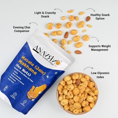 ANAVRIN Masala Jain Makhana, 120gm | Roasted, Not Fried | High Protein & Calcium | Phool Makhana, Namkeen Snacks | Gluten Free, Zero Cholesterol | Crunchy, Healthy Snacks for Kids & Adults — image 4