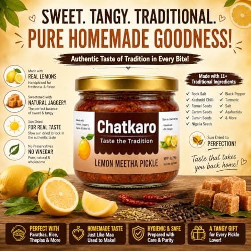 Chatkaro Lemon Pickle with Jaggery 250g | Indian Homemade Nimbu ka Achar with No Onion & Garlic | Sweet & Sour | Traditional Grandma-Style Recipe | Organically Processed | Homemade Achar Traditional Indian Style | Store in Glass Jar | Made With Jaggery | No Sugar | No Chemical Preservatives | No Vinegar — image 5