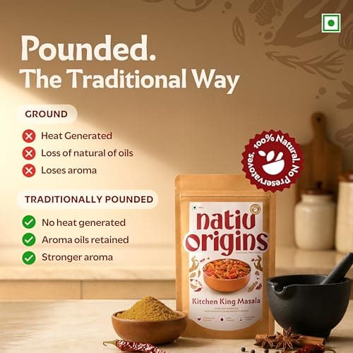 NativOrigins Kitchen King Masala Powder | Slow-Roasted & Traditionally Pounded | 21 Whole Spices | For Sabzi, Paneer & Everyday Gravies | No Additives | 100g — image 5