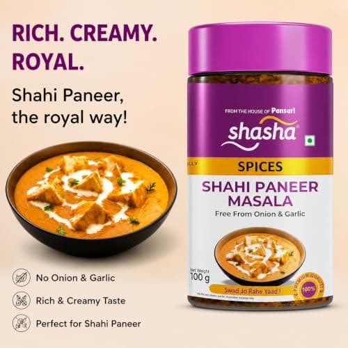Shasha Shahi Paneer Masala 100g - Spice Mix for Rich & Creamy Shahi Paneer - No Onion or Garlic - From the House of Pansari — image 2