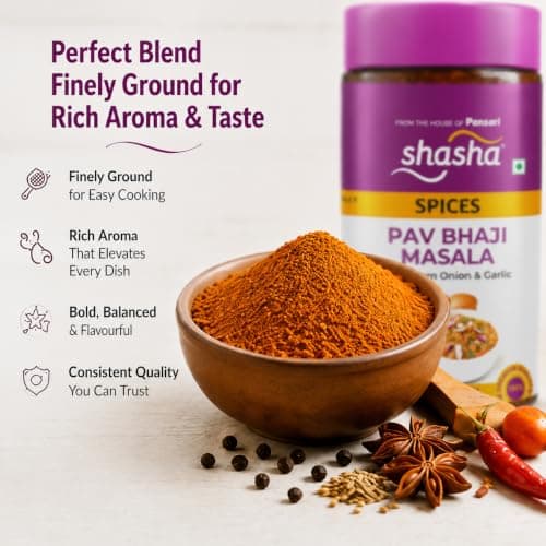 Shasha Pav Bhaji Masala 100g - Spice Mix for Authentic Pav Bhaji - No Onion or Garlic - From the House of Pansari — image 4