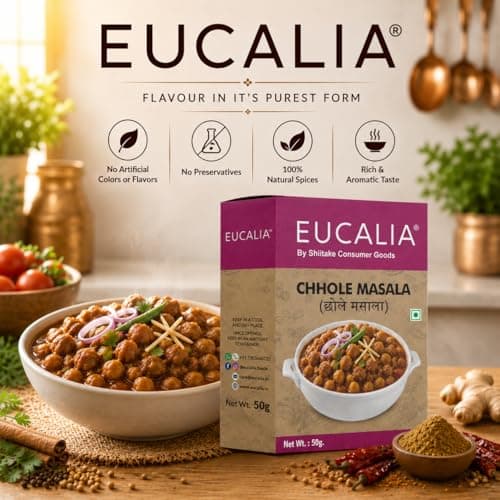 EUCALIA Chhole Masala Pack of 3 (100g) | Perfect for Chickpea Dishes | Tangy, Spicy & Aromatic Authentic Spice Blend for Chole, Chana Masala & Curries | No Preservatives | Sattvik No Onion No Garlic (NONG) — image 8