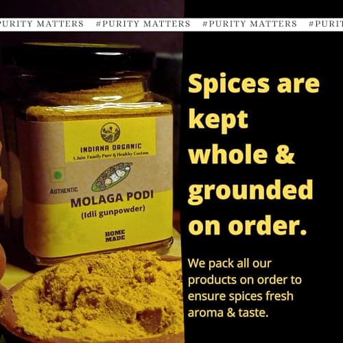 Indiana Organic Molaga Podi 150 g – Authentic Idli Gunpowder | Homemade Chutney Powder | No Onion No Garlic Jain Podi Masala | Organic South Indian Malgapodi for Dosa & Idli — image 4