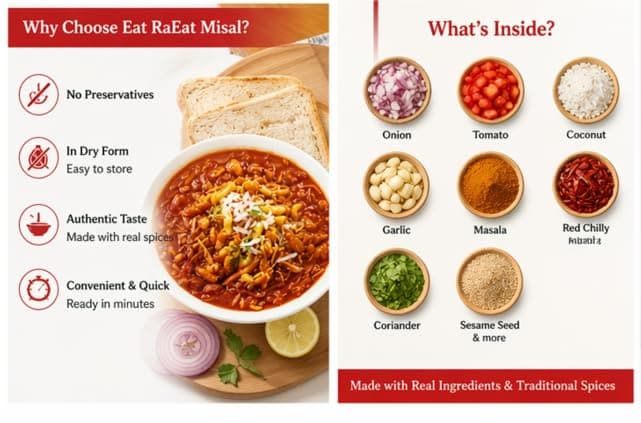 RaEat Foods Ready-to-Eat Kolhapuri Misal | Authentic Maharashtrian Spicy Curry | Just Add Hot Water | No Preservatives | Serves 3-4 — image 4