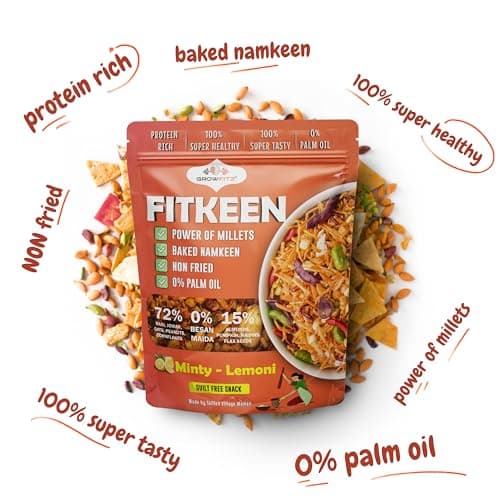 Growfitz Baked Namkeen Mixture 200g | Minty Lamoni Flavor | Power of Millets, Non Fried, 0% Palm Oil | 12.4g Rich Protein | Super Tasty, Healthy & Guilt Free Snacks | 0% Maida & Besan (Pack of 1) — image 4