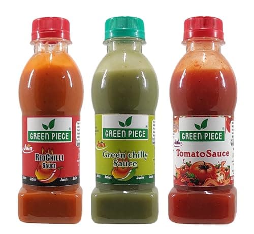 Green Piece Jain Sauce Without Onion/garlic/Potato Tomato Sauce (200gm),Green Chilli Sauce (200gm) and Red Chilli Sauce (200gm) (Pack of 3) (600 g)
