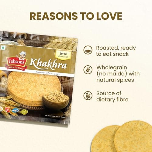 Jabsons Roasted Jeera Khakhra,180gm | No Onion No Garlic | Ready-To-Eat Vacuum Packed for Freshness | Gujarati Traditional Tea Snacks Flatbread Made with Cottonseed Oil 180 gm — image 5