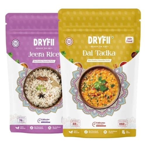 Dryfii Ready-to-Eat Instant | Jain Dal Tadka & Jeera Rice | Pure Veg | Freeze Dried | No Onion, No Garlic | Rehydrated Weight 475 g