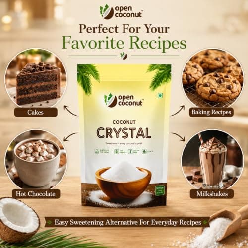 Open Coconut CRYSTAL 100g x 1 Pack - Jain Friendly | Natural Sugar Sweetener Substitute | Low Glycemic Index | Gluten, Sugar, Preservative Guilt Free | Perfect for Cake, Baking, Hot Chocolate, Milkshakes & More — image 4