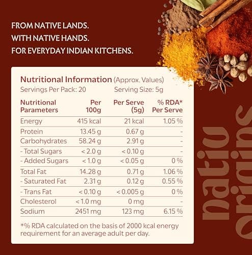 NativOrigins Kitchen King Masala Powder | Slow-Roasted & Traditionally Pounded | 21 Whole Spices | For Sabzi, Paneer & Everyday Gravies | No Additives | 100g — image 2