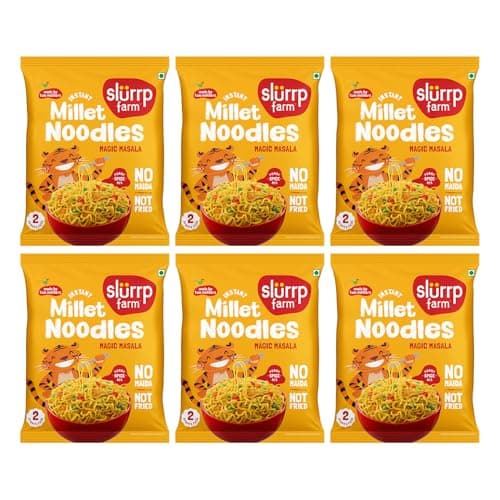 Slurrp Farm No Maida, No MSG Instant Noodles | Magic Masala | Not Fried, Millet Noodles, 6 X 57 g