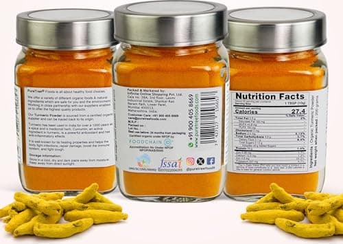 Pure Tree Certified Organic Haldi Powder | 200 g | Glass Jar | Turmeric Powder | Spice Masala Powder Raw for Milk | Strong Antioxidant — image 2
