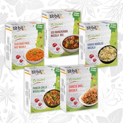 Tit-Bit Oriental - No Onion No Garlic Veg Manchurian Masala, Schezwan Fried Rice Masala, Tomato, Sweet Corn & Manchow Soup - Quick & Easy to Make - Pack of 5 (250g) — image 8