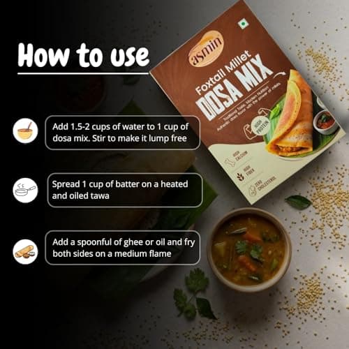 ASMIN Foxtail Millet Dosa Mix 200g | No Maida,No Palm Oil | Zero Cholesterol | No Presevatives | High Protein & High Fiber | Ready to Cook Healthy Millet Dosa Premix — image 5