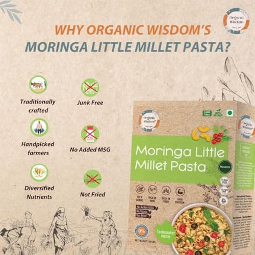 Organic Wisdom-Back to Roots Moringa Little Millet Macaroni, 180 g | Millet Pasta | No Maida, No MSG, No Refined Oil |Rich in Vitamin B & Antioxidants | No Maida, No MSG — image 2