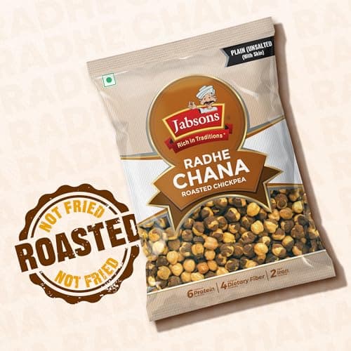Jabsons Roasted Chana Radhe Plain, 200gm| pack of 9| 100% roasted | No Onion No Garlic | Crunchy Protein Snacks Bhuna Chana Ready to eat Unsalted — image 5