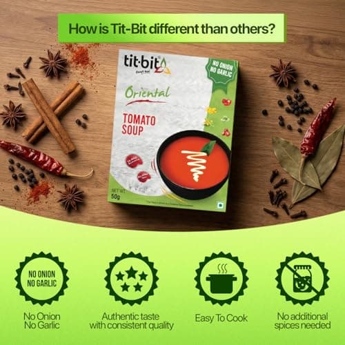 Tit-Bit Tomato Soup Powder Pack of 5 (250g), Instant Chatpata and Spicy Tomato Soup, No Onion No Garlic, Ready-to-eat Soup Packets for Easy Preparation — image 4