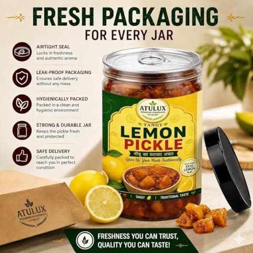 ATULUX Lime Pickle, 500 Grams, Traditional Nimbu Achar, Spicy Tangy Homemade Style, Oil Free, No Onion No Garlic — image 4