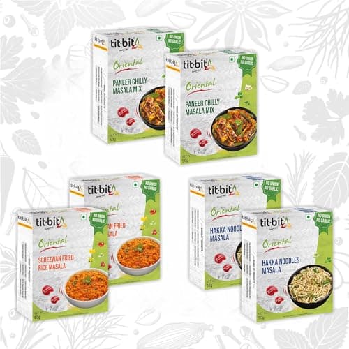 Tit-Bit Spicy Chinese Spices Combo - No Onion No Garlic - Schezwan Fried Masala, Hakka Noodles Masala & Paneer chilly Mix - Quick & Easy to Make - Pack of 6 - Each Flavour 2 Packs (300g) — image 3