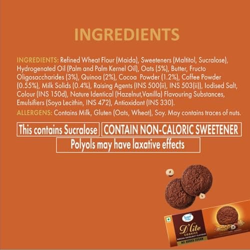 Sugar Free D'lite Mocha Hazelnut Flavour Cookies | Zero Added Sugar | Made With Oats & Quinoa, 75 Gram — image 2