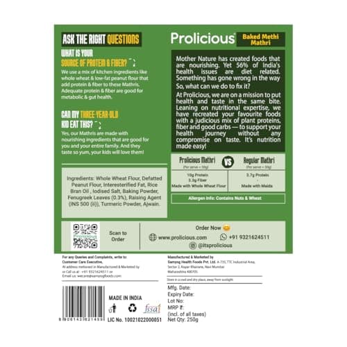 Prolicious Baked Mathri | 10g Protein, High Fiber | Healthy Weightloss Snack | No Palm Oil, No Transfat | Made with Whole Foods | 500g (2 X 250g each) — image 3