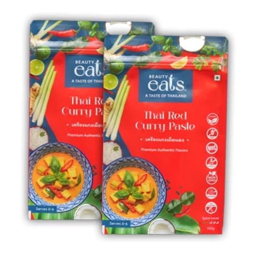 Beauty Eats Thai Red Curry Paste| Bold Spices & Herbs| Restaurant-Quality Taste|100% Vegetarian| No Onion&Garlic (Pack Of 2, 2 * 100Gm)