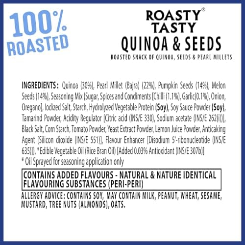 Roasty Tasty Quinoa & Seeds Peri Peri|Healthy Snacks|Roasted White Quinoa Puffs, Bajra & Seeds Mix|Rich In Protein For Adults & Kids|No Transfat|Diet Mixture|Peri Peri Masala|Roasted Namkeen|300G — image 7