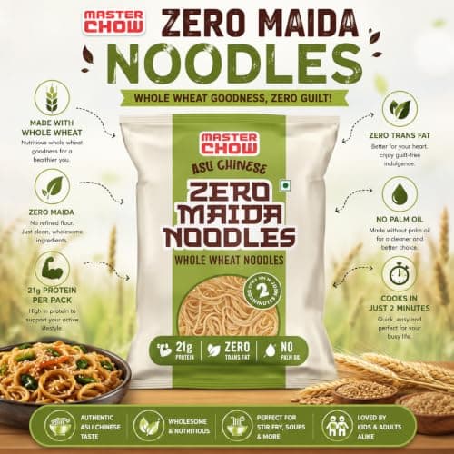 MasterChow Zero maida noodles | whole wheat noodles | 21 Grams of protein | No Preservatives and MSG (Pack of 1) — image 5