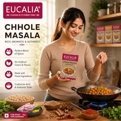 EUCALIA Chhole Masala Pack of 3 (100g) | Perfect for Chickpea Dishes | Tangy, Spicy & Aromatic Authentic Spice Blend for Chole, Chana Masala & Curries | No Preservatives | Sattvik No Onion No Garlic (NONG) — image 7