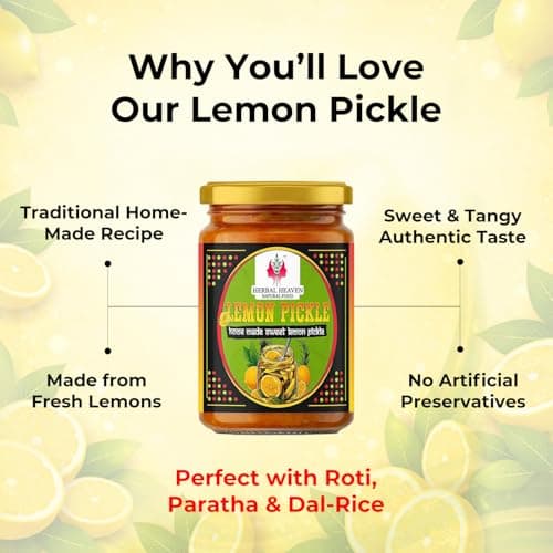 Herbal Heaven NATURAL FOOD Homemade Lemon Pickle 100gm | Sweet & Sour Nimbu Ka Achaar | Authentic Lime Pickle with No Onion No Garlic | Natural Ingredients with No Artificial Preservative — image 3