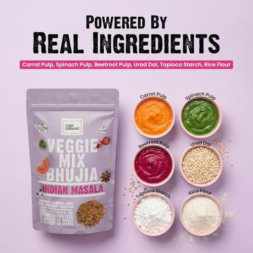 Chef Urbano Veggie Mix Bhujia - Indian Masala Flavour (70g) | Gluten Free & Vegan | High Fiber & Protein | No Wheat No Maida | Light & Healthy Everyday Snacking - Pack of 1 — image 3