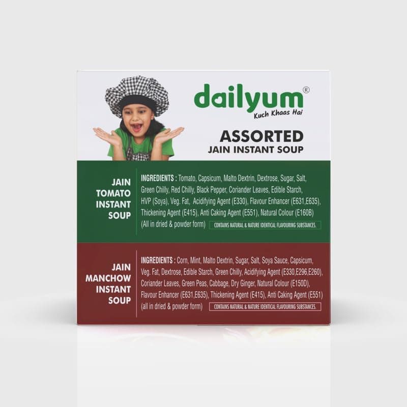 Dailyum Jain Instant Assorted Soup|Tomato and Manchow Soup| 8 Single Serve Sachets,4 Each | Just Boil-Stir-Sip | 12g Each Sip-A-Soup| Natural | No MSG | Pack of 2 Box — image 6