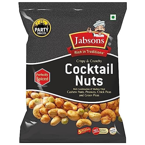 Jabsons Cocktail Nuts - 120g | Crunchy Party Namkeen Snack Mix | No Onion No Garlic, Healthy, Protein Snack, Indian Munchies | Zero Transfat & Cholestrol | Anytime Snacking