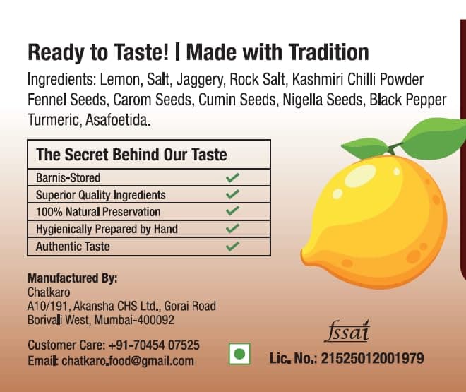 Chatkaro Lemon Pickle with Jaggery 250g | Indian Homemade Nimbu ka Achar with No Onion & Garlic | Sweet & Sour | Traditional Grandma-Style Recipe | Organically Processed | Homemade Achar Traditional Indian Style | Store in Glass Jar | Made With Jaggery | No Sugar | No Chemical Preservatives | No Vinegar — image 2