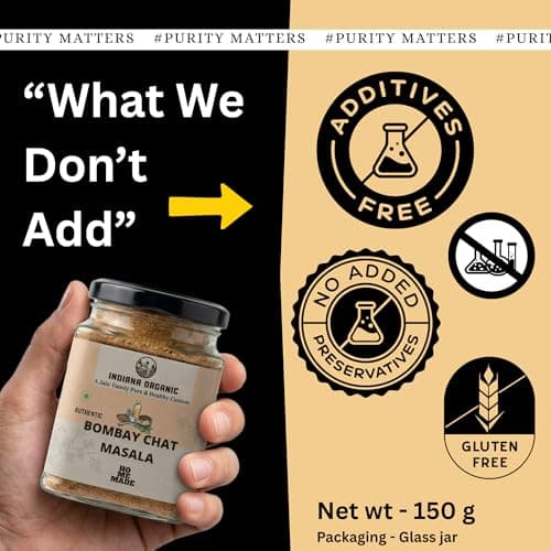 Indiana Organic Bombay Chat Masala (150g) | Pure Jain & No Onion-Garlic Spice Blend | Low Salt & High Spice Potency | Freshly Packed Authentic Indian Chaat Masala for Salads, Fruits, and Snacks — image 6