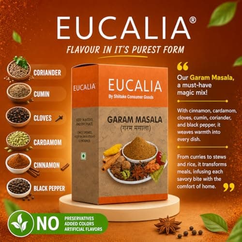 EUCALIA SATTVIK (No Onion No Garlic) Masala Range | Curry Powder (Sabji Masala), Biryani Masala, Garam Masala & Chhole Masala Combo (50g Each)| No Preservatives, No Added Colours, No Artificial Flavours — image 7