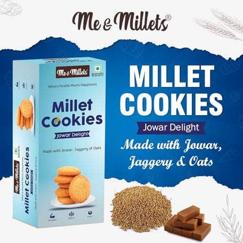 ME & MILLETS Jowar Delight Cookies (75g X 2) Delicious Millets Biscuits, Rich In Fiber & Protein, Healthy Tea Snack With Tasty Jaggery (Jain Friendly) — image 4
