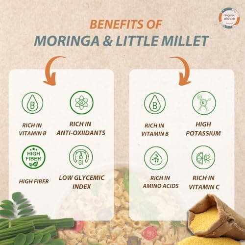 Organic Wisdom-Back to Roots Moringa Little Millet Macaroni, 180 g | Millet Pasta | No Maida, No MSG, No Refined Oil |Rich in Vitamin B & Antioxidants | No Maida, No MSG — image 5