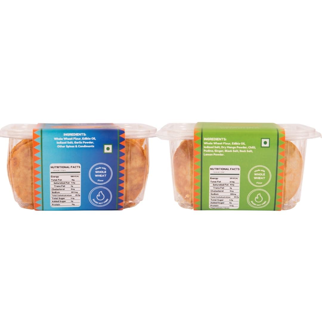 Thai & Pani Puri Mini Khakhra Combo Pack Of 2 by THE ACHAAR LIBRARY | Whole Wheat Crisps | Bite-Sized | (180 grams each, Pack of 2) — image 3