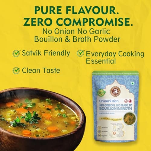 Brew Lab No Onion No Garlic Bouillon & Broth Powder, 500g, Instant Vegetable Stock, Plant-Based, Jain-Friendly, Umami Seasoning for Soups, Gravies & Cooking — image 3
