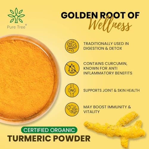 Pure Tree Certified Organic Haldi Powder | 200 g | Glass Jar | Turmeric Powder | Spice Masala Powder Raw for Milk | Strong Antioxidant — image 3