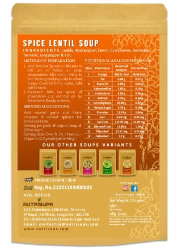 Nutrisupa spice lentil soup | Healthy and Natural| Vegan and plant based| no dairy no soy | Protein rich| trans fat free and zero cholesterol ready t cook | for digestive and gut health| 10cups per pack — image 2