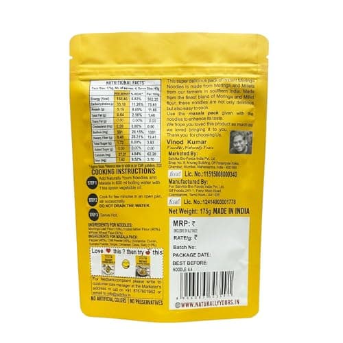 Naturally Yours Moringa Instant Ramen Noodles | Shigru Leaf, Millet & Whole Wheat | No Maida, Not Fried | No Onion No Garlic, Jain Friendly | Ready in 2 Minutes | Masala Inside | 175g Pack of 2 — image 3