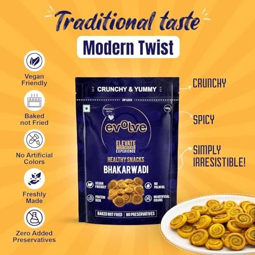 Evolve Baked Bhakarwadi Healthy Snacks for Kids, Adults | Gluten Free, No Artificial Colors or Preservatives, Freshly Made, Ready to Eat, Crunchy Masala Flavor - 100g — image 3