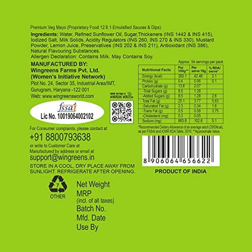 Wingreens Farms Premium Veg Mayo, 800g — image 3