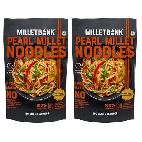 Millet Bank No Maida Foxtail Millet Hakka Noodles combo Free Masala Pack Inside, No Maida, Not Fried, No MSG, No Added Preservatives, Noodles for All Age Groups Naturally Yours ,Cup Noodles Pack of 2 180g Each — image 8