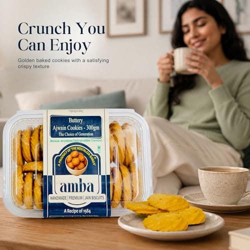 Amba Handmade Premium Biscuit Combo | Buttery Ajwain Cookies 300g & Sugar Free Oats Almond Biscuits 200g | Crunchy Tea Time Snacks | Healthy Jain Cookies | No Palm Oil | Perfect with Tea & Coffee — image 5