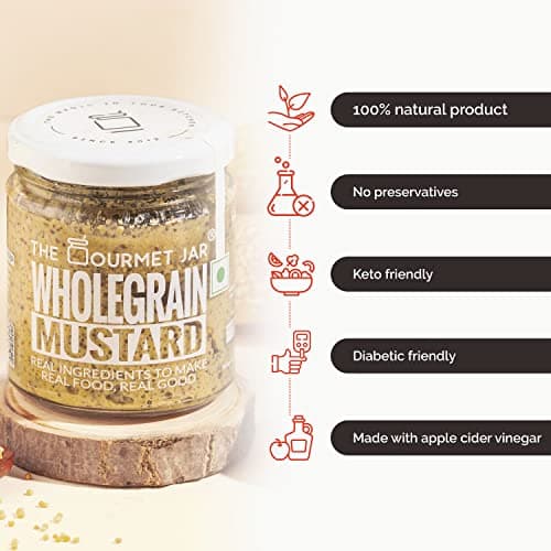 The Gourmet Jar Wholegrain Mustard| 170g| 100% Natural, No Preservatives, No Artificial Colors, No Artificial Flavouring agent| No Refined Sugar| Keto-Friendly| No Trans-fat| Traditional French style| Made with Red wine and Apple Cider Vinegar| Perfect condiment for your sandwiches, hotdogs and burgers| Pack of 1 — image 5